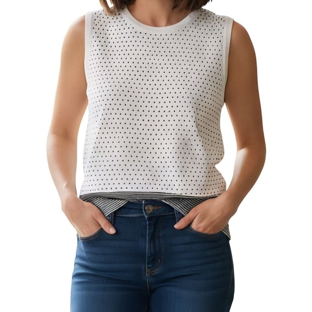 Anne Klein Top Women's PM Striped Polka Dot‎ Sleeveless Timeless Capsule Classic